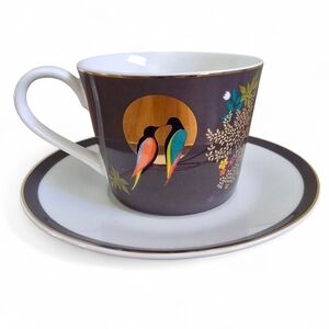 Sara Miller London Portmeirion Chelsea Collection Teacup & Saucer Dark Grey